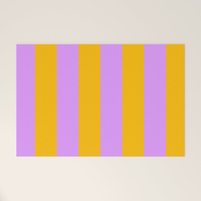 Sunny yellow and purple stripes Welcome Mat Gallery Image 1