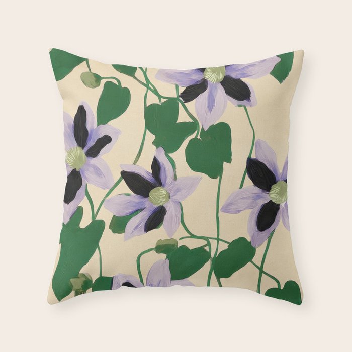 Clematis Botanical Illustration Throw Pillow Gallery Image 6