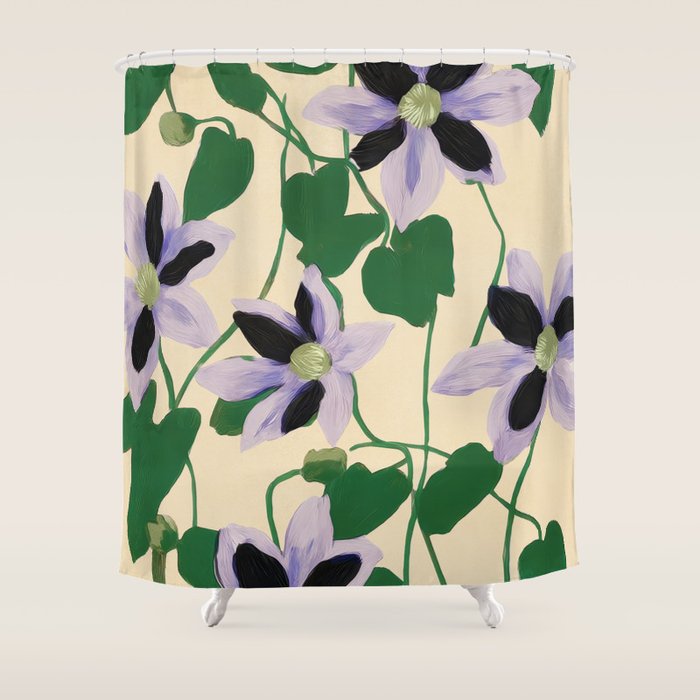 Clematis Botanical Illustration Shower Curtain Gallery Image 1