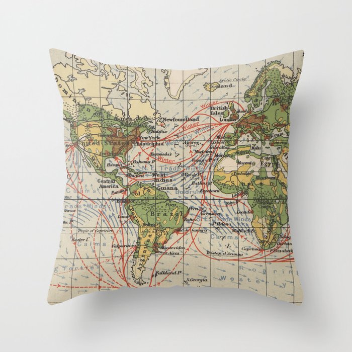 Vintage World Sailing Routes Map (1914) Throw Pillow Gallery Image 6