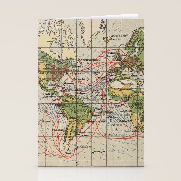Vintage World Sailing Routes Map (1914) Stationery Card Gallery Image 2