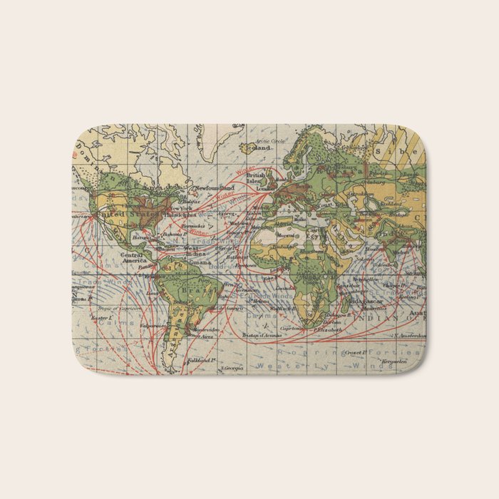 Vintage World Sailing Routes Map (1914) Bath Mat Gallery Image 1