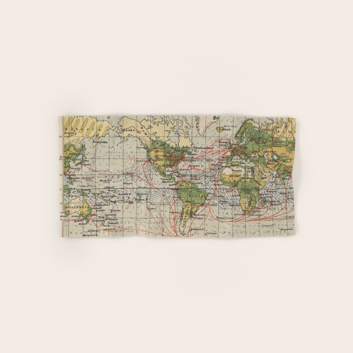 Vintage World Sailing Routes Map (1914) Bath Towel Gallery Image 1