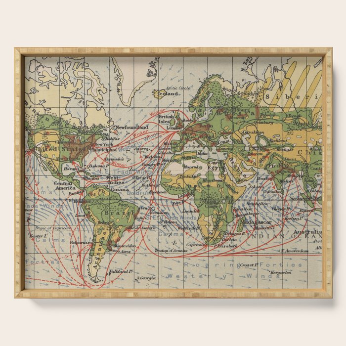 Vintage World Sailing Routes Map (1914) Serving Tray Gallery Image 1