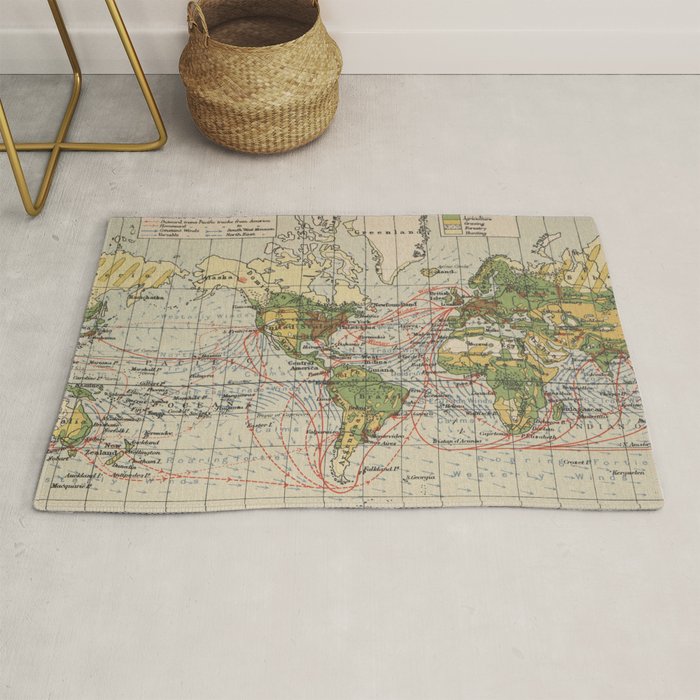 Vintage World Sailing Routes Map (1914) Rug Gallery Image 1