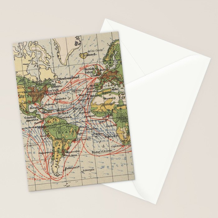 Vintage World Sailing Routes Map (1914) Stationery Card Gallery Image 2