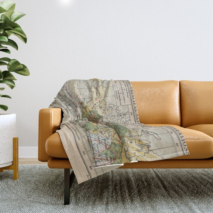 Vintage World Sailing Routes Map (1914) Throw Blanket Gallery Image 1