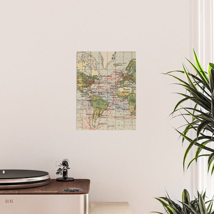 Vintage World Sailing Routes Map (1914) Poster Gallery Image 2