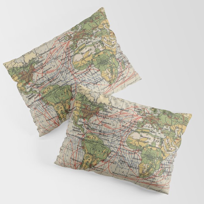 Vintage World Sailing Routes Map (1914) Pillow Sham Gallery Image 1