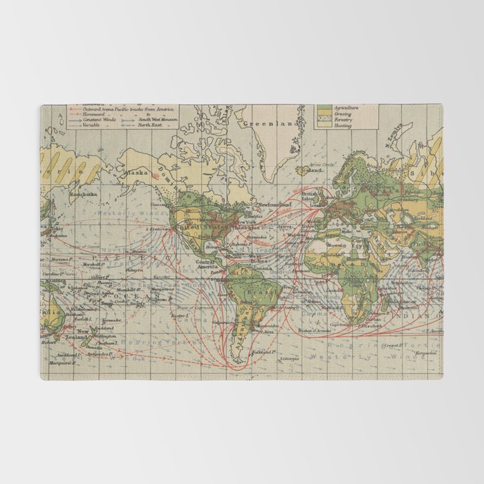 Vintage World Sailing Routes Map (1914) Rug Gallery Image 2