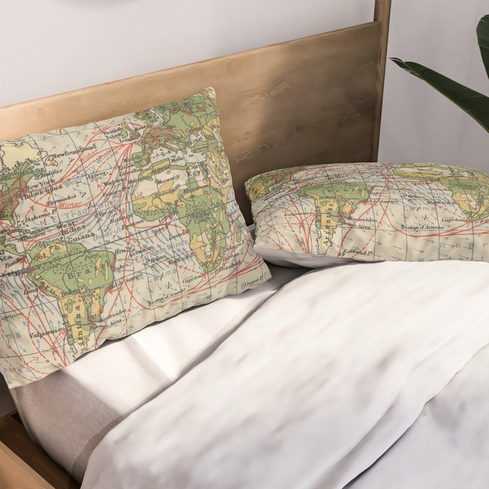 Vintage World Sailing Routes Map (1914) Pillow Sham Gallery Image 2
