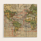Vintage World Sailing Routes Map (1914) Wood Wall Art Gallery Image 1