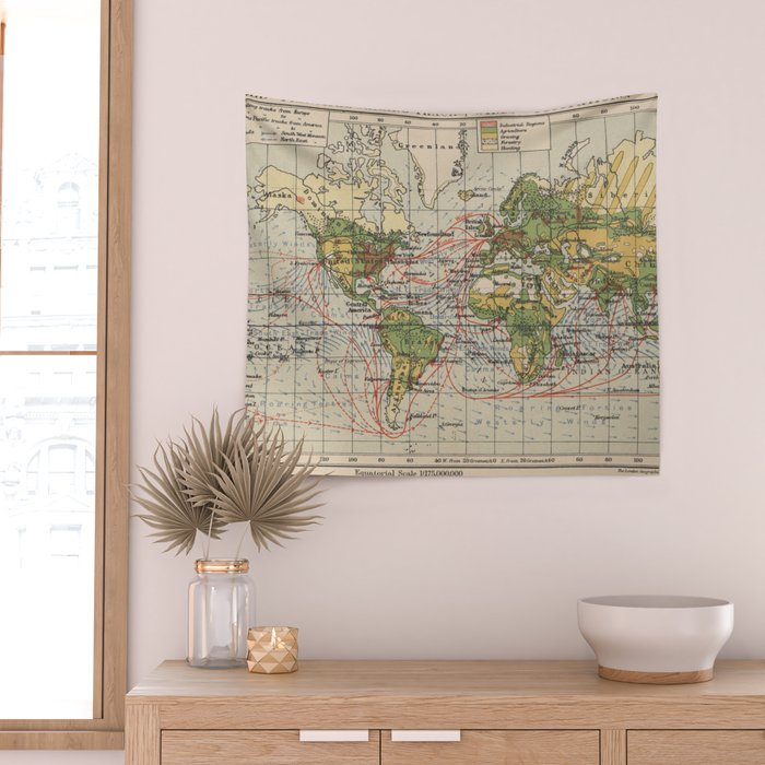 Vintage World Sailing Routes Map (1914) Wall Tapestry Gallery Image 2
