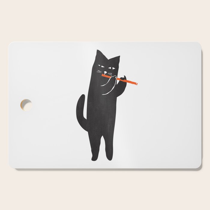 Black cat with flute Cutting Board Gallery Image 1