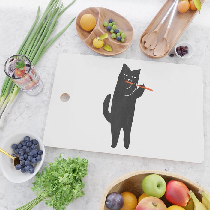 Black cat with flute Cutting Board Gallery Image 2