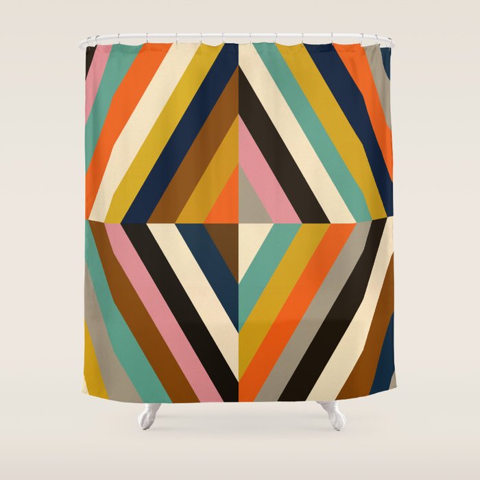 Mid Century Geometric Pattern Technicolor Diamond  Shower Curtain Gallery Image 1