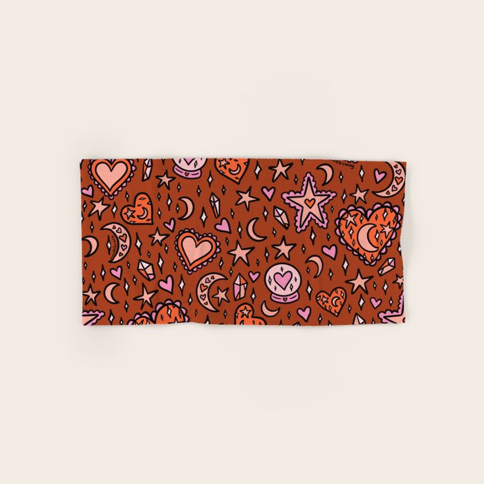 Love Witch Print in Red Bath Towel Gallery Image 1