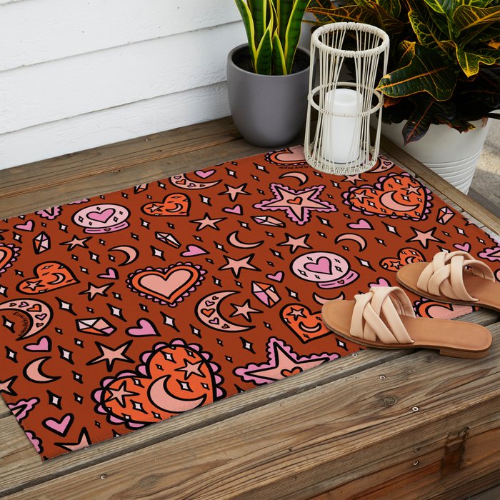 Love Witch Print in Red Outdoor Rug Gallery Image 2