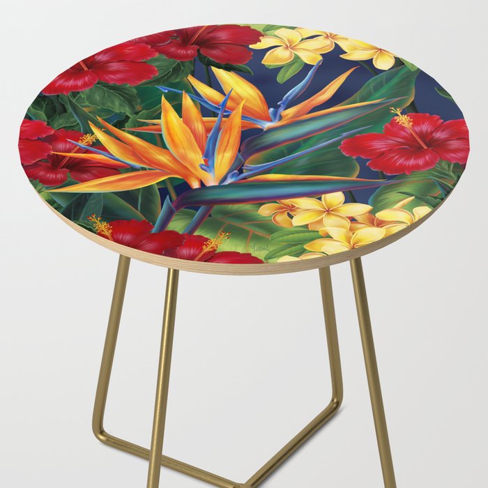 Tropical Paradise Hawaiian Floral Illustration Side Table Gallery Image 2