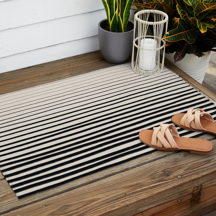 Black Vertical Lines Outdoor Rug Gallery Image 2