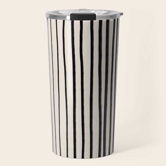 Black Vertical Lines Travel Mug Gallery Image 1