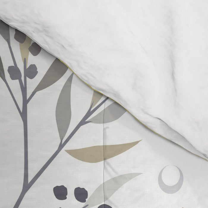 Modern, Floral Prints, Yellow, Gray and White Comforter Gallery Image 4