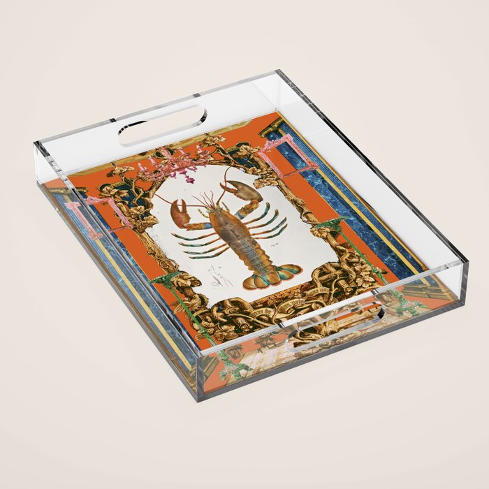 The Lobster - Surreal Collage with Ornate Baroque Style and Vintage Illustration Acrylic Tray Gallery Image 1
