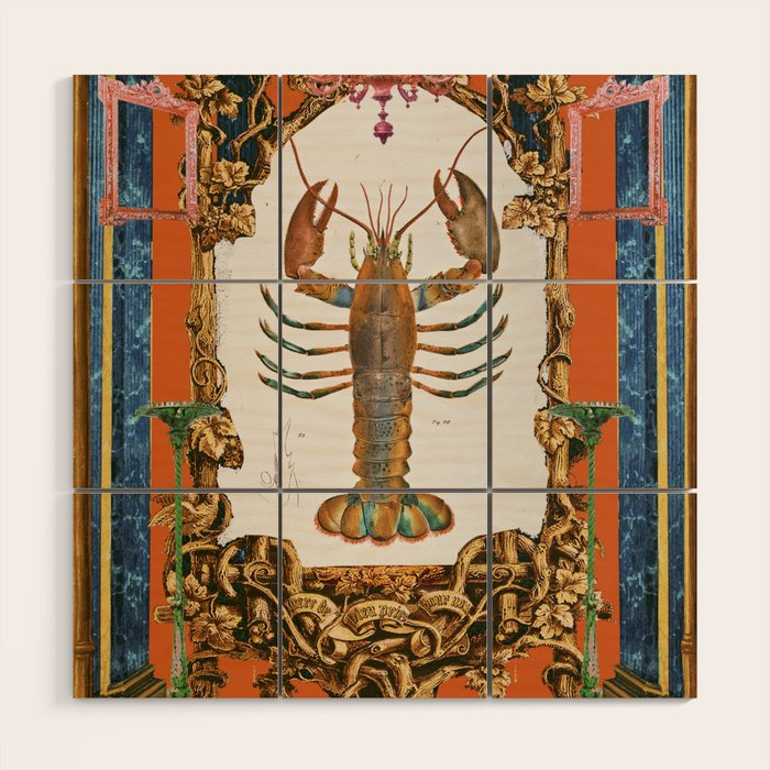 The Lobster - Surreal Collage with Ornate Baroque Style and Vintage Illustration Wood Wall Art Gallery Image 1