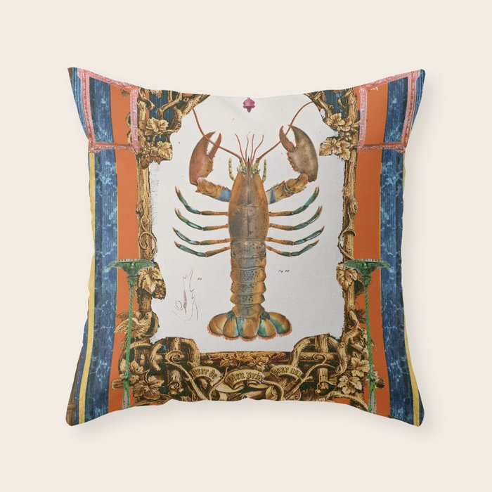 The Lobster - Surreal Collage with Ornate Baroque Style and Vintage Illustration Throw Pillow Gallery Image 6