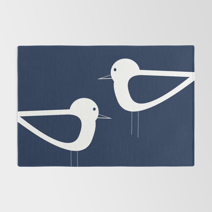Shorebird Pair - Minimalist Beach Birds in White and Nautical Navy Blue Rug Gallery Image 2