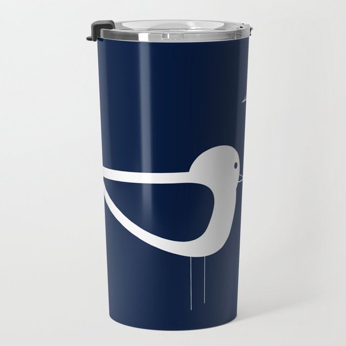 Shorebird Pair - Minimalist Beach Birds in White and Nautical Navy Blue Travel Mug Gallery Image 3