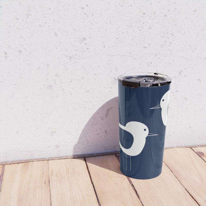 Shorebird Pair - Minimalist Beach Birds in White and Nautical Navy Blue Travel Mug Gallery Image 4