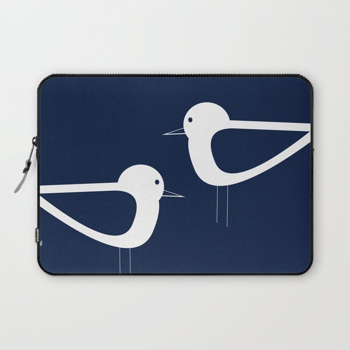 Shorebird Pair - Minimalist Beach Birds in White and Nautical Navy Blue Laptop Sleeve Gallery Image 1