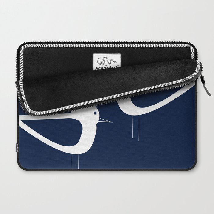 Shorebird Pair - Minimalist Beach Birds in White and Nautical Navy Blue Laptop Sleeve Gallery Image 2