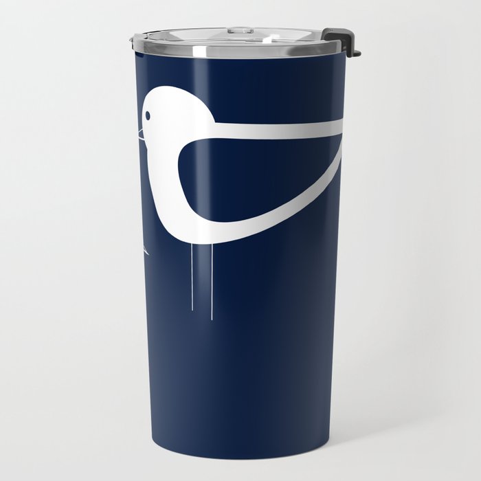 Shorebird Pair - Minimalist Beach Birds in White and Nautical Navy Blue Travel Mug Gallery Image 2
