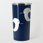 Shorebird Pair - Minimalist Beach Birds in White and Nautical Navy Blue Travel Mug Gallery Image 1