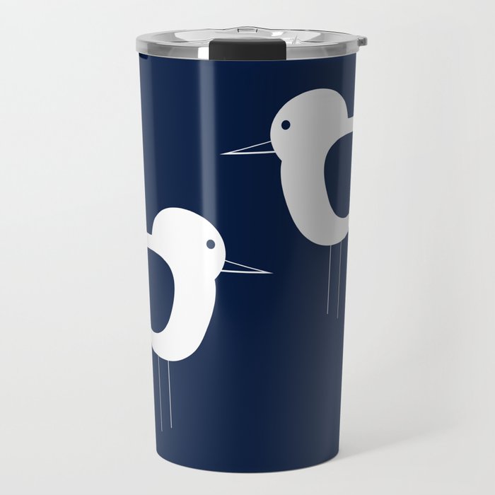 Shorebird Pair - Minimalist Beach Birds in White and Nautical Navy Blue Travel Mug Gallery Image 1