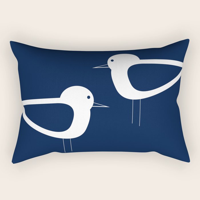 Shorebird Pair - Minimalist Beach Birds in White and Nautical Navy Blue Rectangular Pillow Gallery Image 1