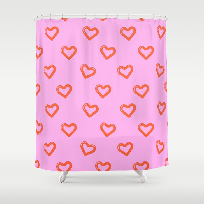 Red love heart shape pattern Shower Curtain Gallery Image 1