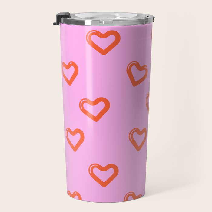 Red love heart shape pattern Travel Mug Gallery Image 3