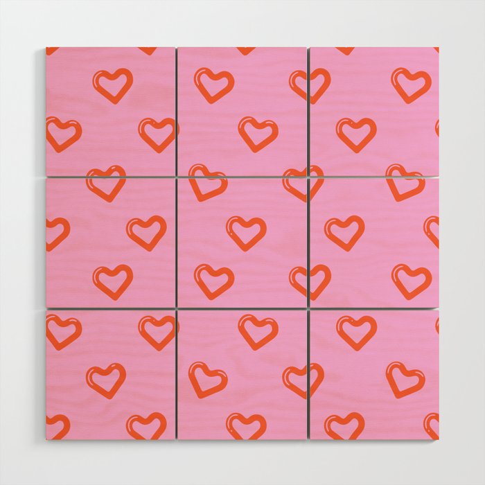 Red love heart shape pattern Wood Wall Art Gallery Image 1