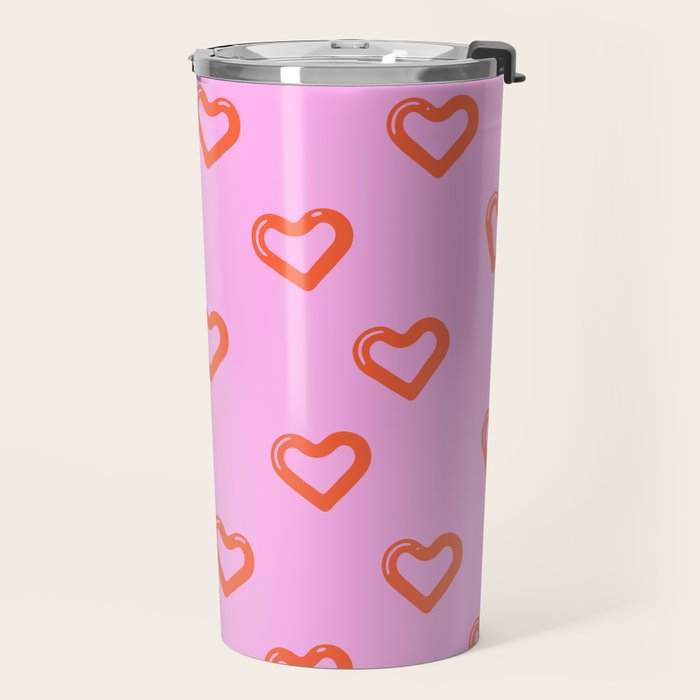 Red love heart shape pattern Travel Mug Gallery Image 2