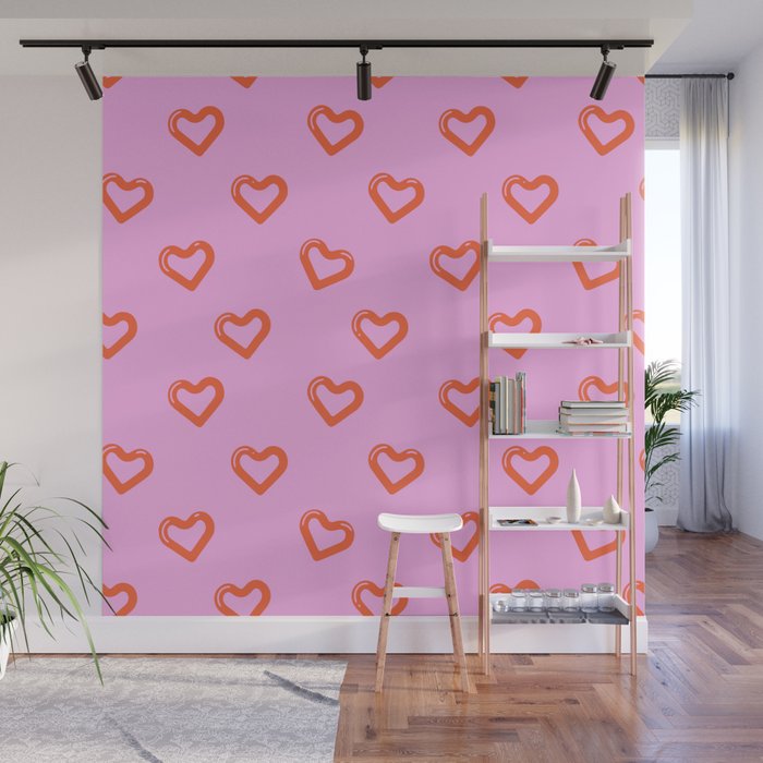 Red love heart shape pattern Wall Mural Gallery Image 1