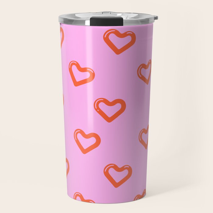 Red love heart shape pattern Travel Mug Gallery Image 1