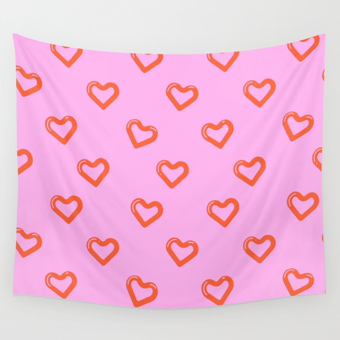 Red love heart shape pattern Wall Tapestry Gallery Image 4
