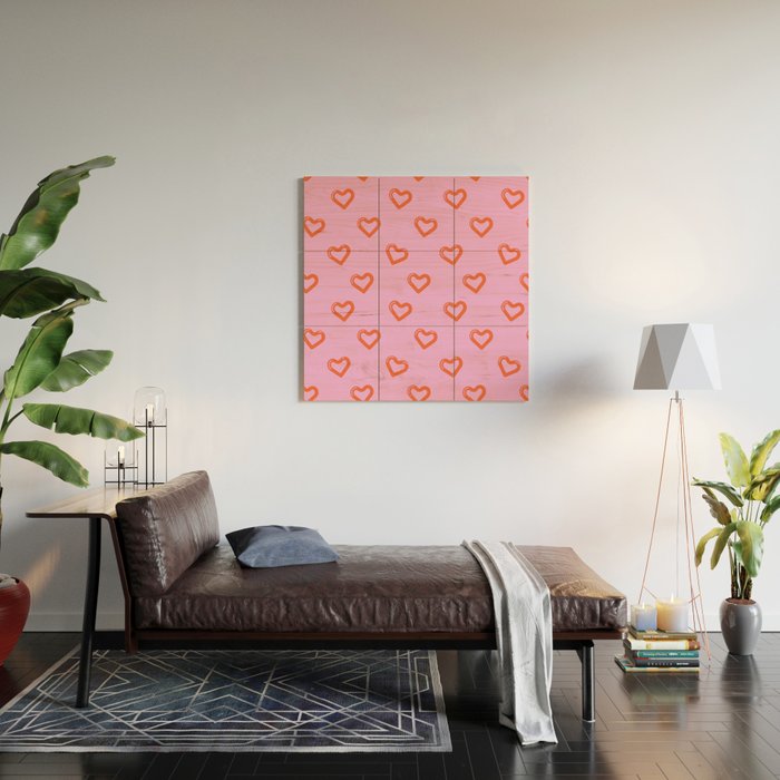 Red love heart shape pattern Wood Wall Art Gallery Image 2
