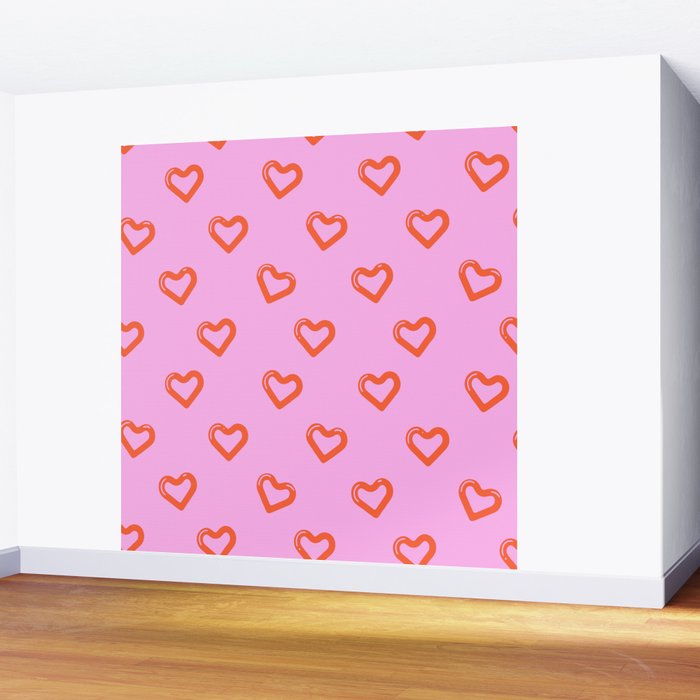 Red love heart shape pattern Wall Mural Gallery Image 2
