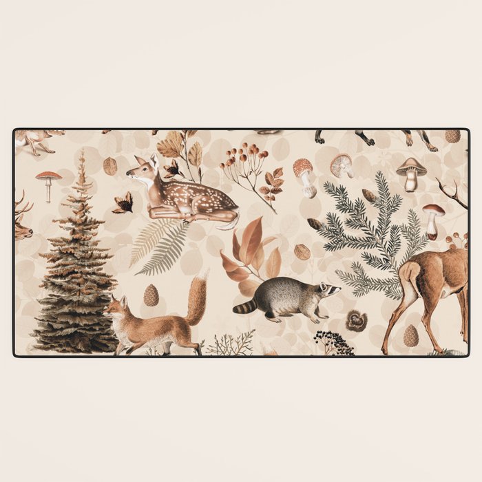 Fall Forest Impression  Wild Animals In Earth Colors Desk Mat Gallery Image 3