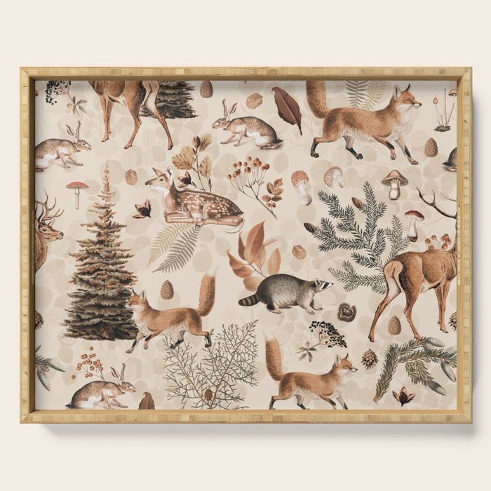 Fall Forest Impression  Wild Animals In Earth Colors Serving Tray Gallery Image 1