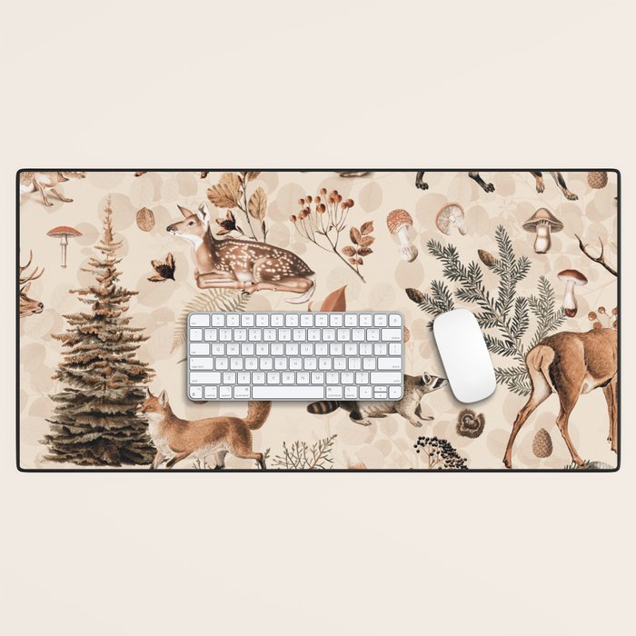 Fall Forest Impression  Wild Animals In Earth Colors Desk Mat Gallery Image 1